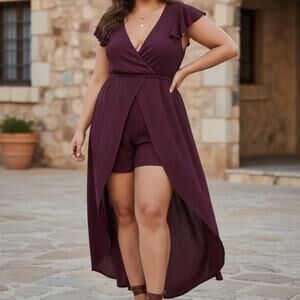 Torrid Gauze Maxi Romper With Flowing Skirt Overlay Women's Size 2X Color Plum